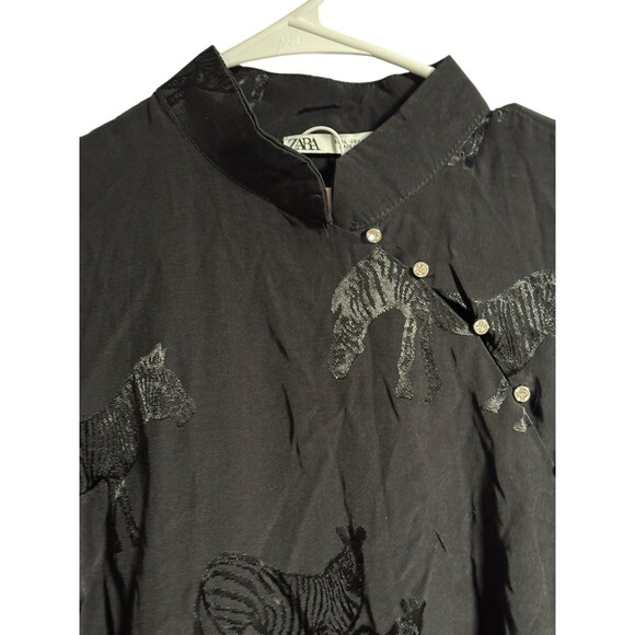 ZARA Black Zebra Print Diamonte Button Thigh Split Midi Dress Size L NWT - Picture 7 of 16